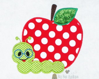 Apple Machine Applique Design, Back to School Applique Design, Worm Applique