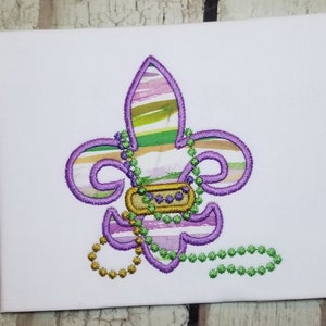 Mardi Gras Fleur de Lis Machine Applique Design, Beads Embroidery Applique Design