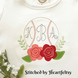 Mom Baseball Machine Applique Design File with Flowers