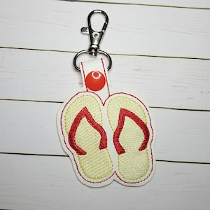 Flip Flops Key Fob In the Hoop Embroidery Design, ITH Snap Tab Summer Embroidery Design