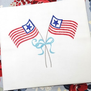 Fourth of July American Flags Machine Embroidery Design with Coquette Bow Embroidery