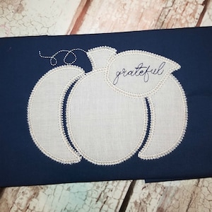 Pumpkin Machine Applique Design, Grateful Thanksgiving Embroidery Design ZigZag Stitch