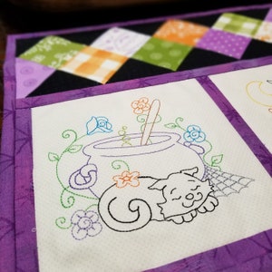 Halloween Machine Embroidery Design Cauldron Cat Vintage Stitch Pattern