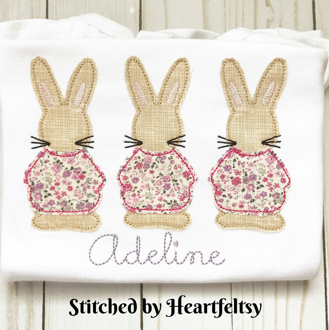 Bunny Trio Applique Design, Easter Machine Applique Design for Girls ...