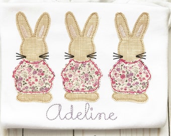 Bunny Trio Applique Design, Easter Machine Applique Design for Girls, Rabbit Applique, Digital Download