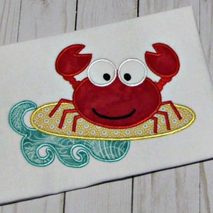 Surfing Crab Machine Applique Design, Beach Applique Design
