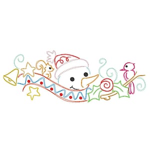 Snowman Machine Embroidery Design, Christmas Border Embroidery Design, Holly Embroidery Design