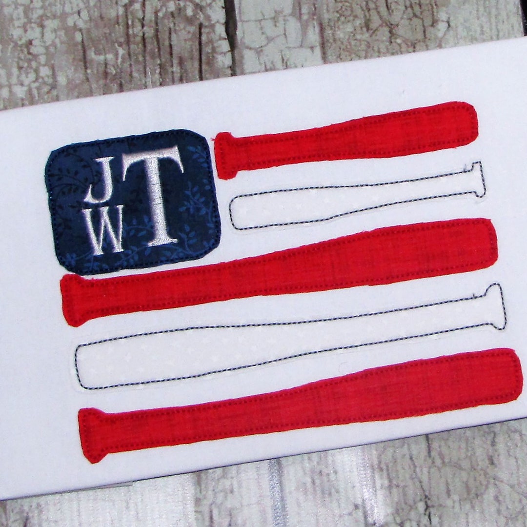 Baseball Bat Flag Machine Applique Design, 4th of July Embroidery ...