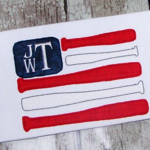 Baseball Bat Flag Machine Applique Design, 4th of July Embroidery Applique Design