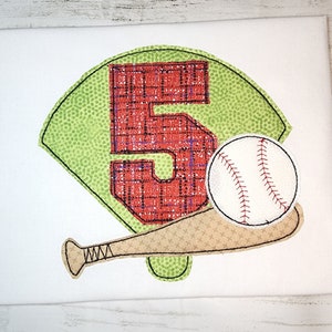 Baseball Theme Birthday Number 5 Machine Applique Design,