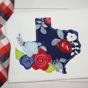 Texas with Flowers Machine Applique Designs, Texas Applique Design