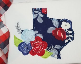 Texas with Flowers Machine Applique Designs, Texas Applique Design