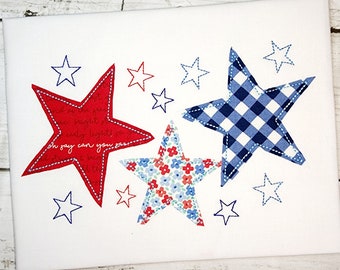 Stars Machine Applique Design, Fourth of July Independence Day Embroidery