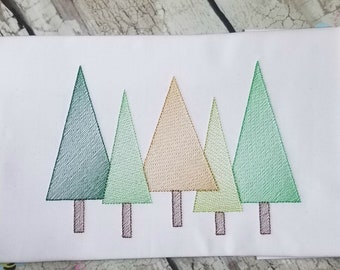 Christmas Tree Cluster Machine Embroidery Design, Sketch Stitch Christmas Embroidery Design