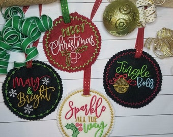 In the Hoop Christmas Gift Tag Embroidery Set of 4 ITH Embroidery Christmas Design