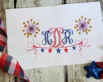 4th of July Stars with Sparklers Bunting Machine Embroidery Design