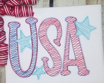 USA 4th of July Machine Embroidery Design, Independence Day Scribble Stitch