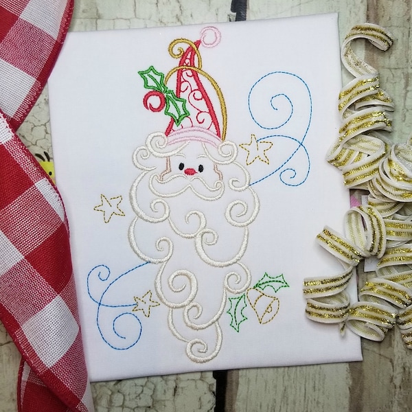 Swirly Santa Claus Machine Embroidery Design, Christmas Embroidery Design