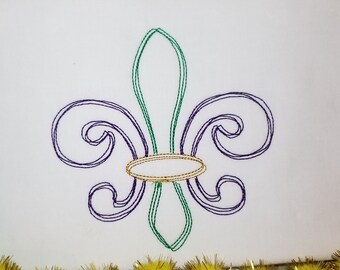 Mardi Gras Fleur de Lis Vintage Stitch Machine Embroidery Design (Digital Download)