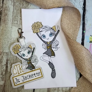 Cheerleader Snap Tab Embroidery Design Set, Dance Embroidery Design, In the Hoop Key Fob
