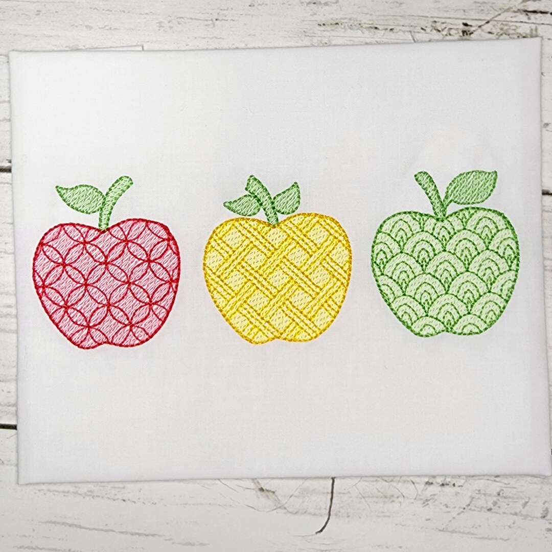 Apple Trio Machine Embroidery Design With Motif Stitch, Back to School ...