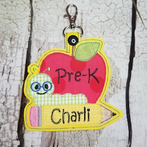 ITH Snap Tab Apple Machine Applique Design, In the Hoop Key Fob, Back to School Applique Back Pack Tag