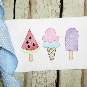 Sommer Maschinenstickerei, Wassermelone, Eistüte, Eis am Stiel, Skizze