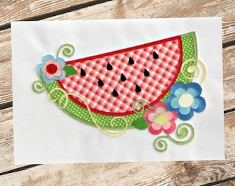 Watermelon Machine Applique Design, Summer Flowers Satin Stitch
