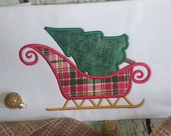 Christmas Sleigh with Tree Design for Machine Applique, Christmas Applique Design, Digital Download