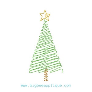 Scribble Christmas Tree Embroidery Design, Mini Christmas Machine Embroidery Design