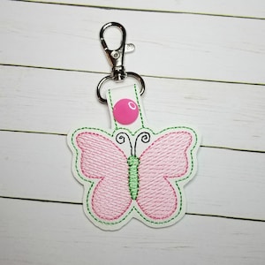 Butterfly Key Fob Embroidery Design, In the Hoop Embroidery Design, ITH Snap Tab