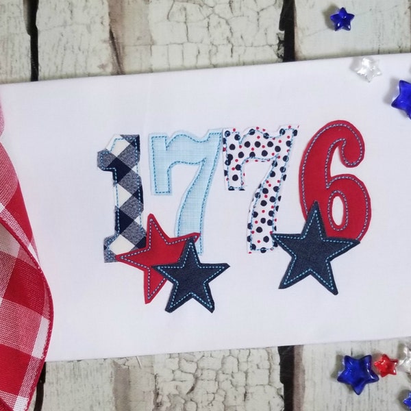 1776 4th of July Machine Embroidery Applique Design, Independence Day Applique Design