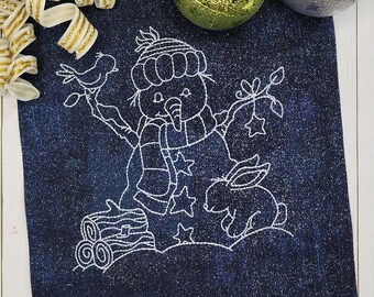 Snowman Redwork Machine Embroidery Design for Winter
