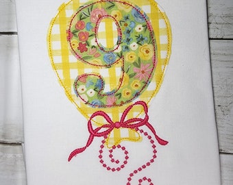 Balloon Birthday Number 9 Machine Applique Design