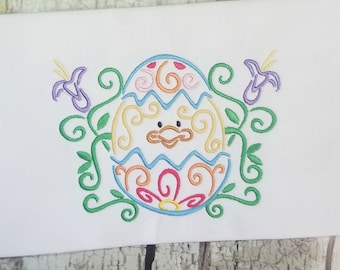Swirly Chick Machine Embroidery Design, Easter Embroidery Design, Easter Egg Embroidery