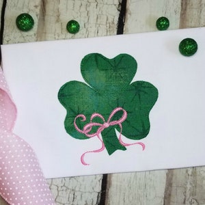 Shamrock with Ribbon Machine Applique Design, St Patricks Day Embroidery