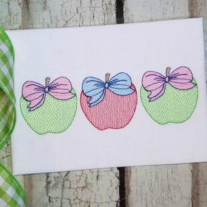 Apple Trio with Bow Machine Embroidery Designs, Back to School Embroidery, Sketch Stitch Embroidery