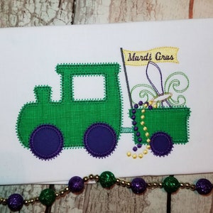Mardi Gras Train Machine Applique Design, Fleur de Lis Embroidery