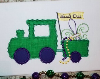 Mardi Gras Train Machine Applique Design, Fleur de Lis Embroidery