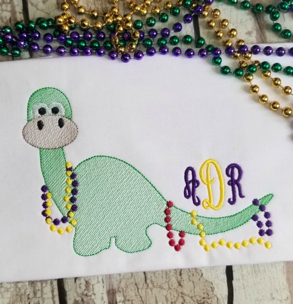 Mardi Gras Dinosaur For Machine Embroidery With Sketch Stitch Machine Embroidery Design In 3 Sizes Digital Download