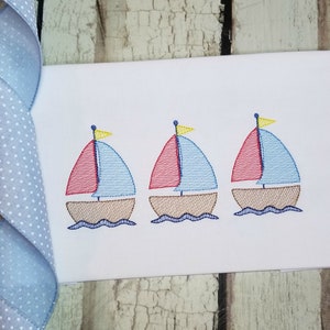 Sailboat Machine Embroidery Design, Summer Beach Sketch Stitch