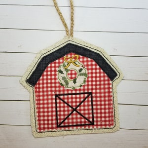 In the Hoop Christmas Embroidery Ornament, Barn Machine Applique Design