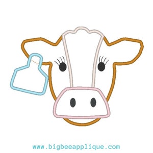 Cow Machine Applique Design with Satin Stitch Finish, Farm Animal Embroidery Applique Design