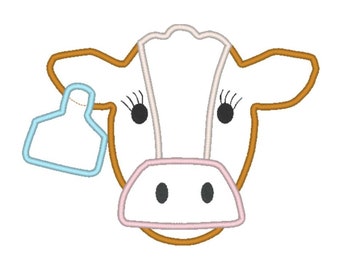 Diseño de apliques de máquina de vaca con acabado de puntada satinada, diseño de apliques de bordado de animales de granja