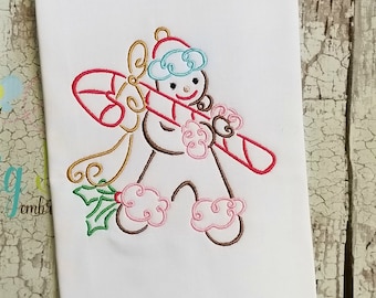 Swirly Gingerbread Man Embroidery Design, Christmas Machine Embroidery Design, Candy Cane Embroidery