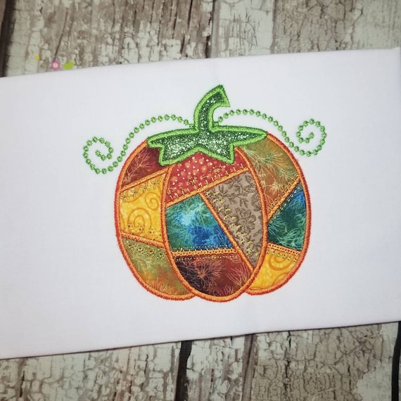 Patchwork Pumpkin Applique Design, Thanksgiving Machine Applique Design