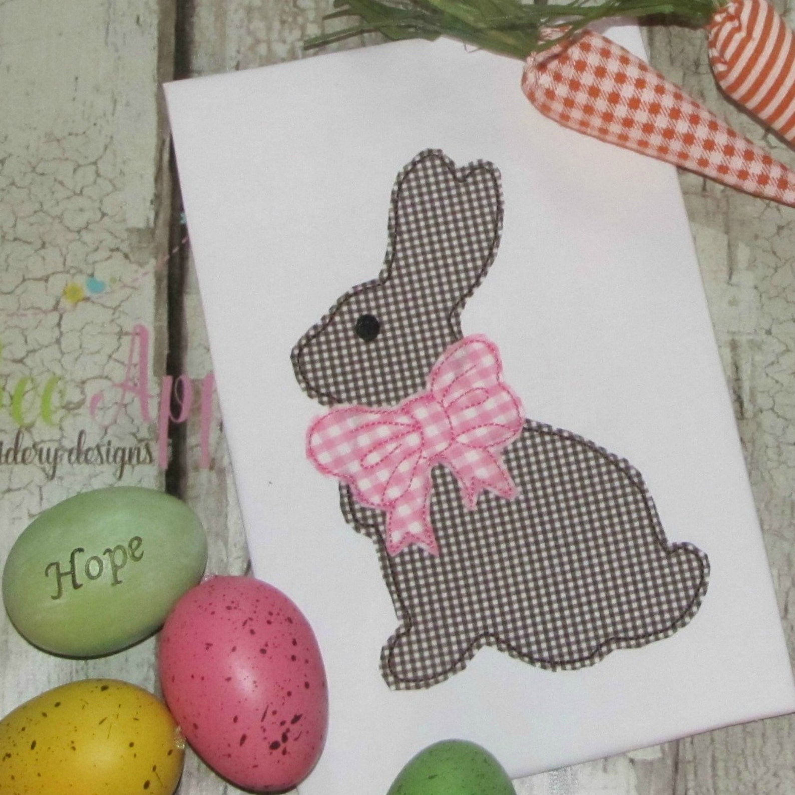 Easter Bunny With Bow Machine Applique Design Spring | Etsy