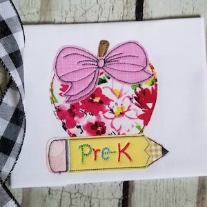 Back to School Machine Applique Design, Apple with Big Bow