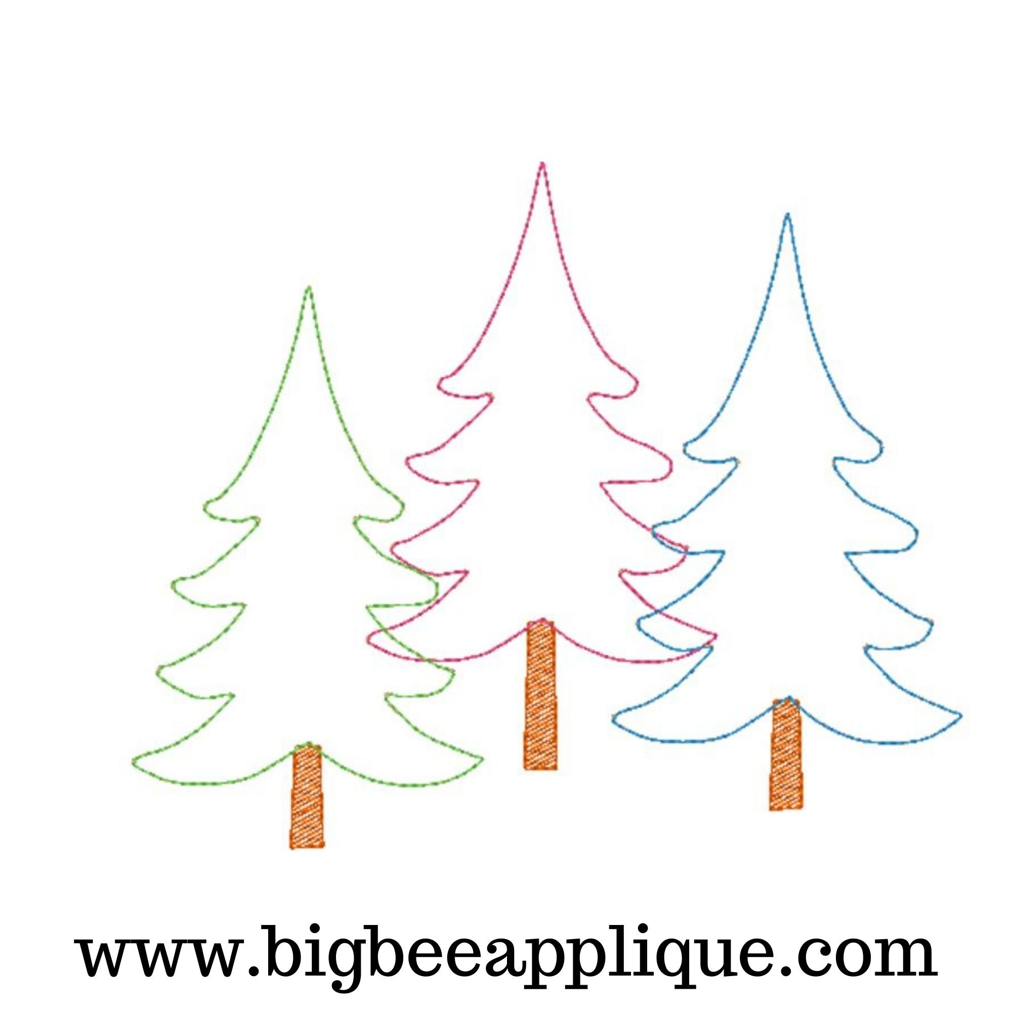 Tree Applique Pattern Printable Woodland Tree Machine Applique Design, Christmas Tree Applique ...
