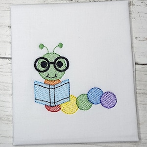Bookworm Machine Embroidery Design, Back to School Embroidery Design, Sketch Stitch